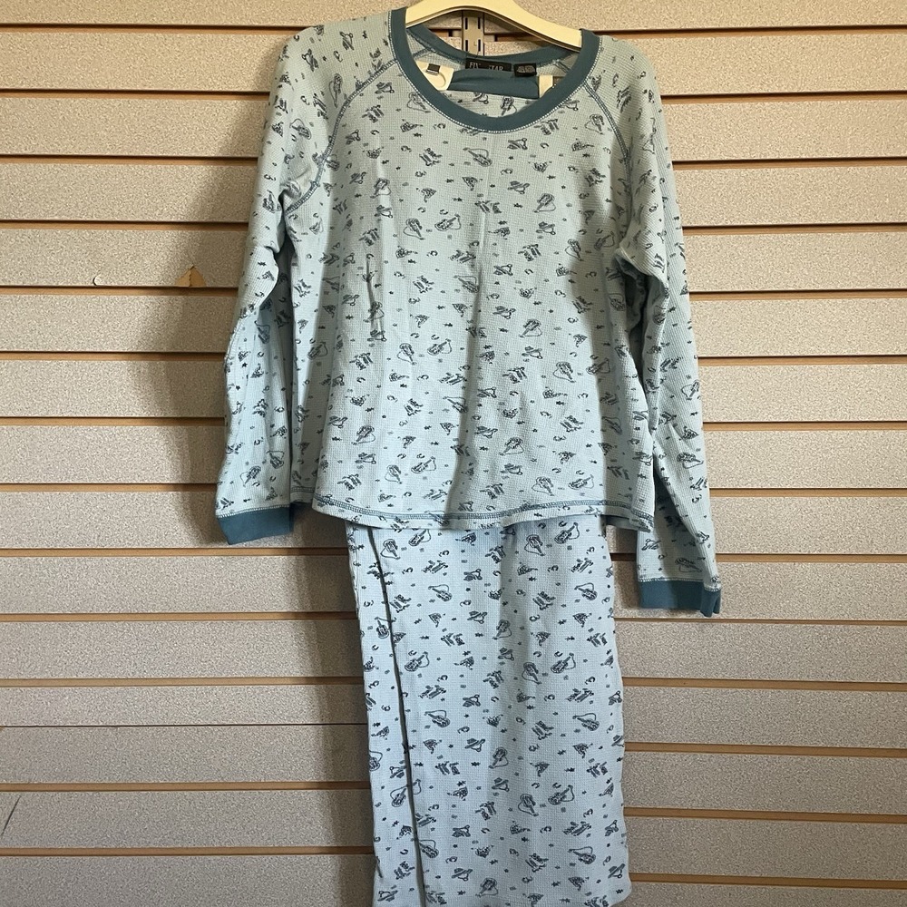 Five Star By Roper Western Cowboy 2‎ Piece Pajama Set Ribbed Knit PJ's Large